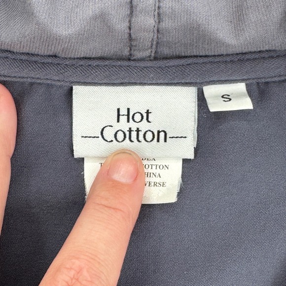 Hot Cotton Button Front Hooded Shacket Women's Size S Gray Lagenlook Tunic Boho - Picture 5 of 9